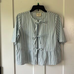 Sezane Ileana Blouse Ecru With Blue Stripes - Size 6